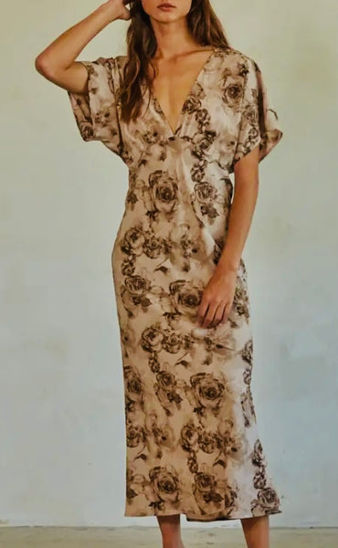 MOCHA FLORAL MIDI DRESS