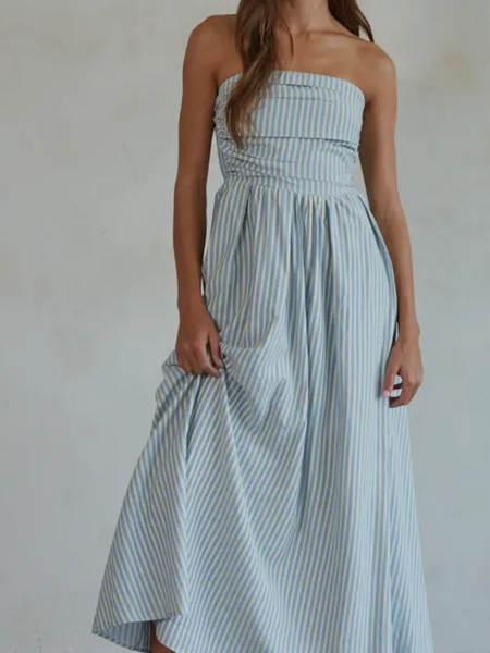 STRIPED STRAPLESS MIDI