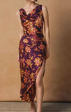 CRIMSON DRAPED NECK MIDI