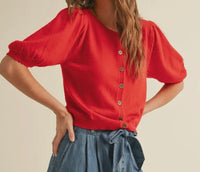 PUFF SLEEVE BUTTON DOWN SWEATER