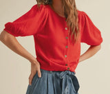 PUFF SLEEVE BUTTON DOWN SWEATER