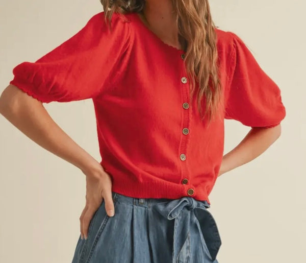 PUFF SLEEVE BUTTON DOWN SWEATER