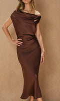 OFF THE SHOULDER RUCHED MIDI