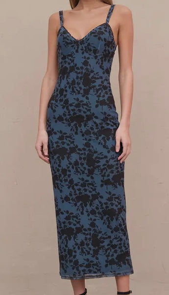 MESH FLOWER PRINTED MAXI