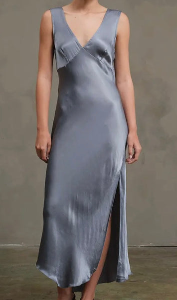 SIDE SLIT SATIN DRESS