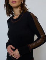 ATLAS VEGAN LEATHER ACCENT CREWNECK
