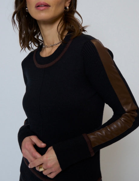 ATLAS VEGAN LEATHER ACCENT CREWNECK
