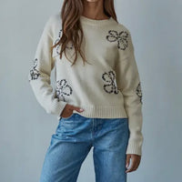 KNIT FLORAL STITCH SWEATER
