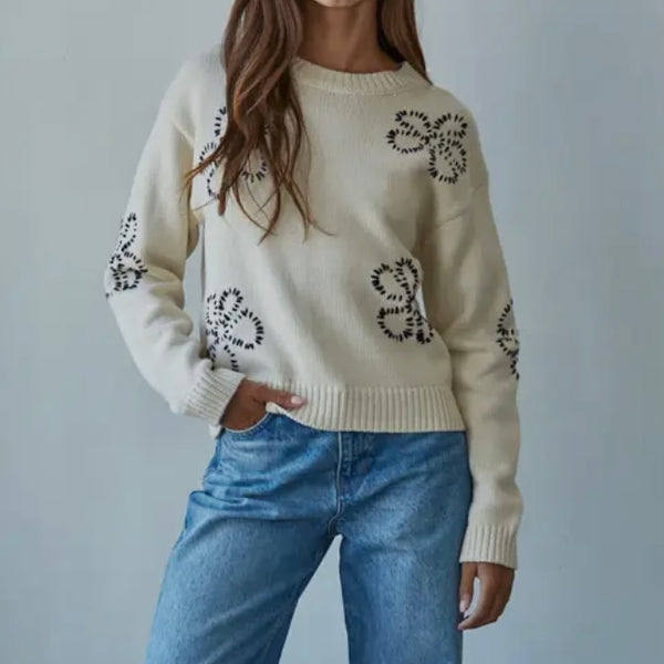 KNIT FLORAL STITCH SWEATER