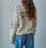KNIT FLORAL STITCH SWEATER