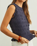 SLEEVELESS SMOCKING TOP