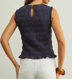 SLEEVELESS SMOCKING TOP