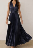 PLEATED V-NECK MAXI