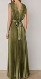 PLEATED V-NECK MAXI