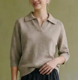COLLARED ELBOW SLEEVE SWEATER
